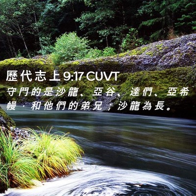 Picture 02 - 歷 代 志 上 9:17 CUVT - 守 門 的 是 沙 龍 、 亞 谷 、 達 們 - Bible Verse Picture