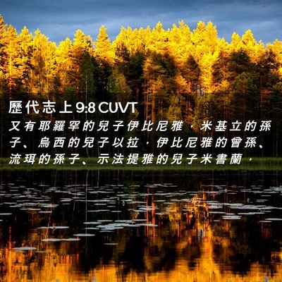 Picture 02 - 歷 代 志 上 9:8 CUVT - 又 有 耶 羅 罕 的 兒 子 伊 比 尼 雅 - Bible Verse Picture