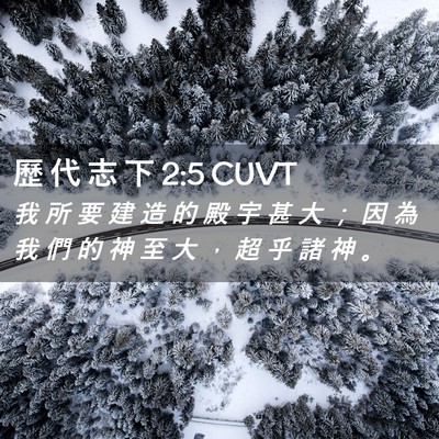 Picture 02 - 歷 代 志 下 2:5 CUVT - 我 所 要 建 造 的 殿 宇 甚 大 ； 因 - Bible Verse Picture
