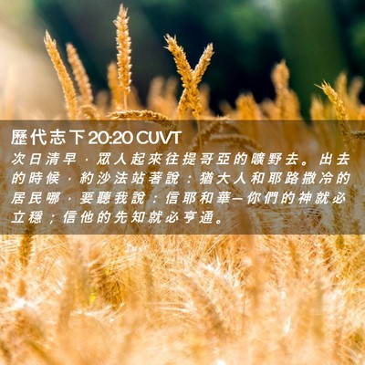 Picture 02 - 歷 代 志 下 20:20 CUVT - 次 日 清 早 ， 眾 人 起 來 往 提 哥 - Bible Verse Picture
