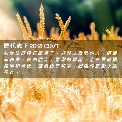 Picture 02 - 歷 代 志 下 20:21 CUVT - 約 沙 法 既 與 民 商 議 了 ， 就 設 - Bible Verse Picture