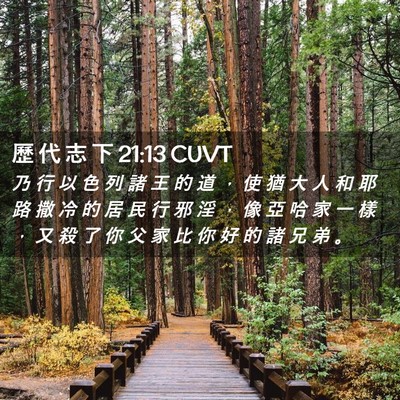 Picture 02 - 歷 代 志 下 21:13 CUVT - 乃 行 以 色 列 諸 王 的 道 ， 使 猶 - Bible Verse Picture
