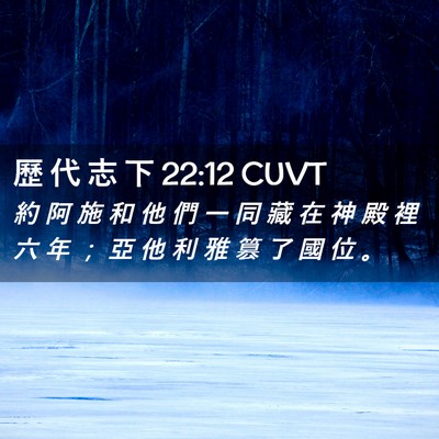 Picture 02 - 歷 代 志 下 22:12 CUVT - 約 阿 施 和 他 們 一 同 藏 在 神 殿 - Bible Verse Picture
