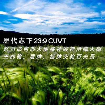 Picture 02 - 歷 代 志 下 23:9 CUVT - 祭 司 耶 何 耶 大 便 將 神 殿 裡 所 - Bible Verse Picture