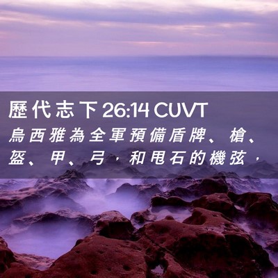 Picture 02 - 歷 代 志 下 26:14 CUVT - 烏 西 雅 為 全 軍 預 備 盾 牌 、 槍 - Bible Verse Picture