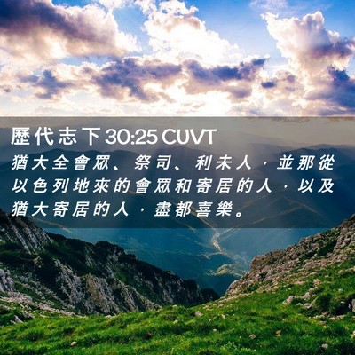 Picture 02 - 歷 代 志 下 30:25 CUVT - 猶 大 全 會 眾 、 祭 司 、 利 未 人 - Bible Verse Picture