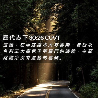 Picture 02 - 歷 代 志 下 30:26 CUVT - 這 樣 ， 在 耶 路 撒 冷 大 有 喜 樂 - Bible Verse Picture