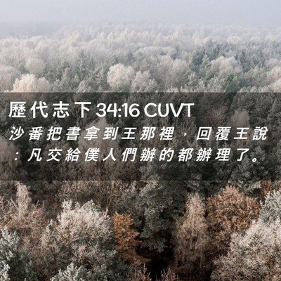 Picture 02 - 歷 代 志 下 34:16 CUVT - 沙 番 把 書 拿 到 王 那 裡 ， 回 覆 - Bible Verse Picture