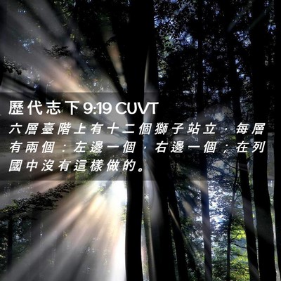 Picture 02 - 歷 代 志 下 9:19 CUVT - 六 層 臺 階 上 有 十 二 個 獅 子 站 - Bible Verse Picture
