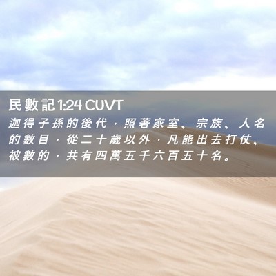 Picture 02 - 民 數 記 1:24 CUVT - 迦 得 子 孫 的 後 代 ， 照 著 家 室 - Bible Verse Picture