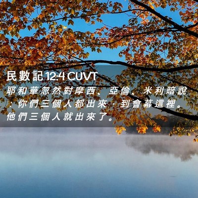 Picture 02 - 民 數 記 12:4 CUVT - 耶 和 華 忽 然 對 摩 西 、 亞 倫 、 - Bible Verse Picture