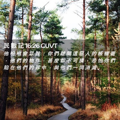 Picture 02 - 民 數 記 16:26 CUVT - 他 吩 咐 會 眾 說 ： 你 們 離 開 這 - Bible Verse Picture