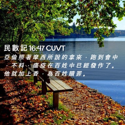 Picture 02 - 民 數 記 16:47 CUVT - 亞 倫 照 著 摩 西 所 說 的 拿 來 ， - Bible Verse Picture