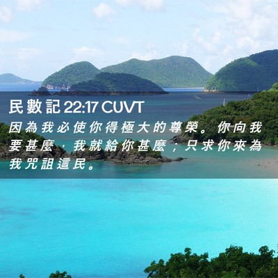 Picture 02 - 民 數 記 22:17 CUVT - 因 為 我 必 使 你 得 極 大 的 尊 榮 - Bible Verse Picture