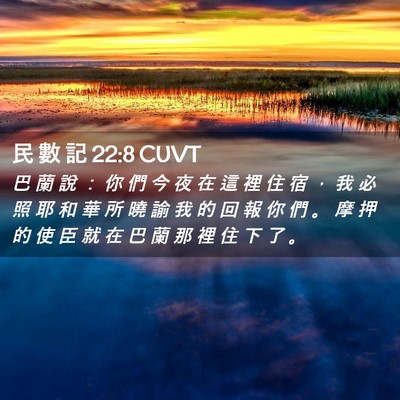 Picture 02 - 民 數 記 22:8 CUVT - 巴 蘭 說 ： 你 們 今 夜 在 這 裡 住 - Bible Verse Picture
