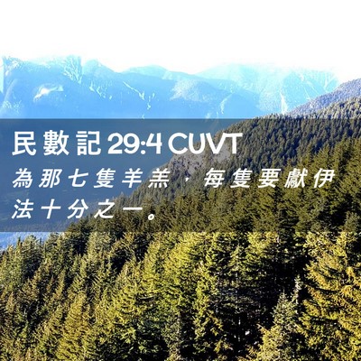 Picture 02 - 民 數 記 29:4 CUVT - 為 那 七 隻 羊 羔 ， 每 隻 要 獻 伊 - Bible Verse Picture