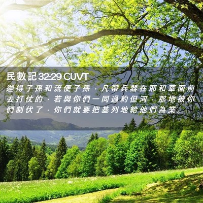 Picture 02 - 民 數 記 32:29 CUVT - 迦 得 子 孫 和 流 便 子 孫 ， 凡 帶 - Bible Verse Picture
