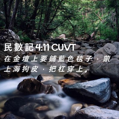 Picture 02 - 民 數 記 4:11 CUVT - 在 金 壇 上 要 鋪 藍 色 毯 子 ， 蒙 - Bible Verse Picture