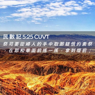 Picture 02 - 民 數 記 5:25 CUVT - 祭 司 要 從 婦 人 的 手 中 取 那 疑 - Bible Verse Picture