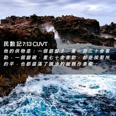 Picture 02 - 民 數 記 7:13 CUVT - 他 的 供 物 是 ： 一 個 銀 盤 子 ， - Bible Verse Picture