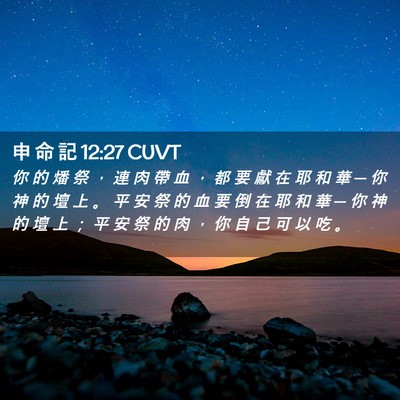 Picture 02 - 申 命 記 12:27 CUVT - 你 的 燔 祭 ， 連 肉 帶 血 ， 都 要 - Bible Verse Picture