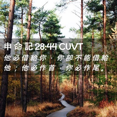 Picture 02 - 申 命 記 28:44 CUVT - 他 必 借 給 你 ， 你 卻 不 能 借 給 - Bible Verse Picture