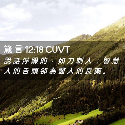 Picture 02 - 箴 言 12:18 CUVT - 說 話 浮 躁 的 ， 如 刀 刺 人 ； 智 - Bible Verse Picture