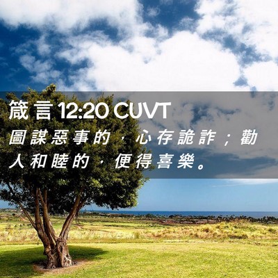 Picture 02 - 箴 言 12:20 CUVT - 圖 謀 惡 事 的 ， 心 存 詭 詐 ； 勸 - Bible Verse Picture