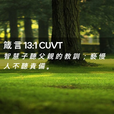Picture 02 - 箴 言 13:1 CUVT - 智 慧 子 聽 父 親 的 教 訓 ； 褻 慢 - Bible Verse Picture