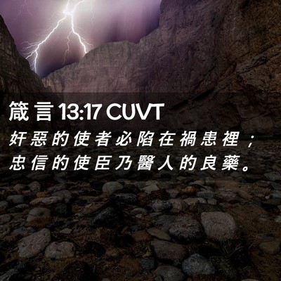 Picture 02 - 箴 言 13:17 CUVT - 奸 惡 的 使 者 必 陷 在 禍 患 裡 ； - Bible Verse Picture