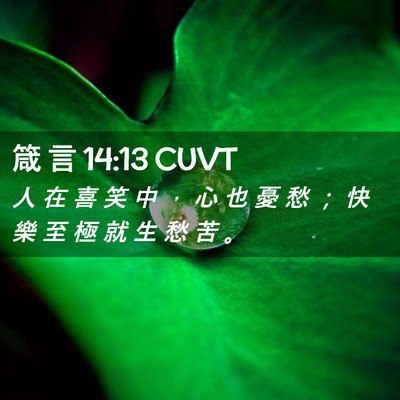 Picture 02 - 箴 言 14:13 CUVT - 人 在 喜 笑 中 ， 心 也 憂 愁 ； 快 - Bible Verse Picture