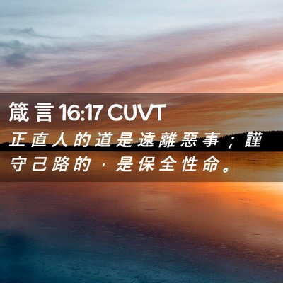 Picture 02 - 箴 言 16:17 CUVT - 正 直 人 的 道 是 遠 離 惡 事 ； 謹 - Bible Verse Picture