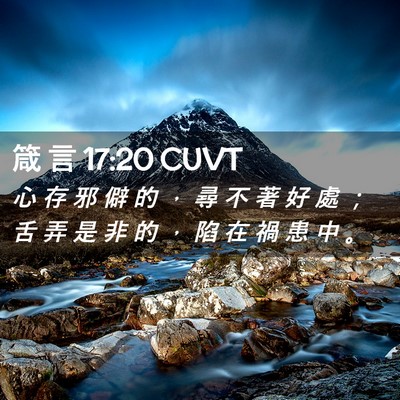 Picture 02 - 箴 言 17:20 CUVT - 心 存 邪 僻 的 ， 尋 不 著 好 處 ； - Bible Verse Picture