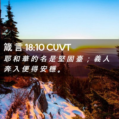 Picture 02 - 箴 言 18:10 CUVT - 耶 和 華 的 名 是 堅 固 臺 ； 義 人 - Bible Verse Picture