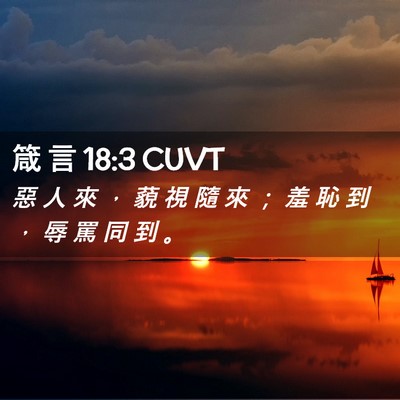 Picture 02 - 箴 言 18:3 CUVT - 惡 人 來 ， 藐 視 隨 來 ； 羞 恥 到 - Bible Verse Picture