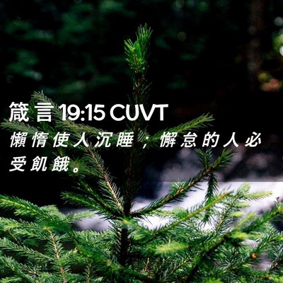 Picture 02 - 箴 言 19:15 CUVT - 懶 惰 使 人 沉 睡 ； 懈 怠 的 人 必 - Bible Verse Picture