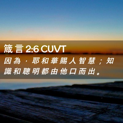 Picture 02 - 箴 言 2:6 CUVT - 因 為 ， 耶 和 華 賜 人 智 慧 ； 知 - Bible Verse Picture