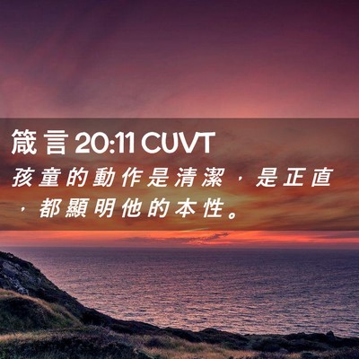 Picture 02 - 箴 言 20:11 CUVT - 孩 童 的 動 作 是 清 潔 ， 是 正 直 - Bible Verse Picture