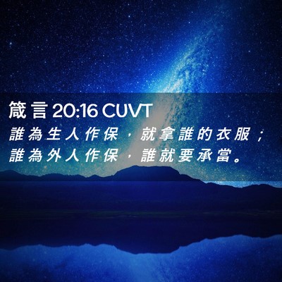Picture 02 - 箴 言 20:16 CUVT - 誰 為 生 人 作 保 ， 就 拿 誰 的 衣 - Bible Verse Picture