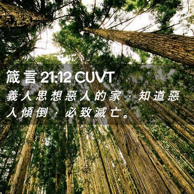 Picture 02 - 箴 言 21:12 CUVT - 義 人 思 想 惡 人 的 家 ， 知 道 惡 - Bible Verse Picture