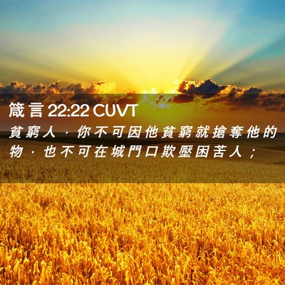 Picture 02 - 箴 言 22:22 CUVT - 貧 窮 人 ， 你 不 可 因 他 貧 窮 就 - Bible Verse Picture