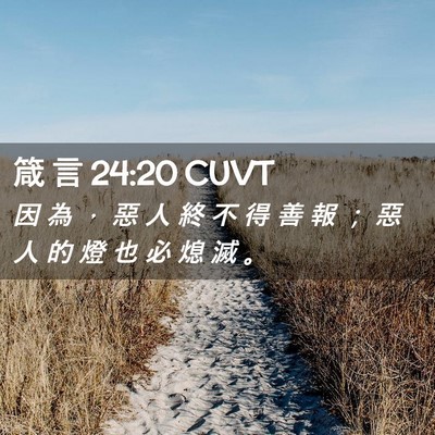 Picture 02 - 箴 言 24:20 CUVT - 因 為 ， 惡 人 終 不 得 善 報 ； 惡 - Bible Verse Picture