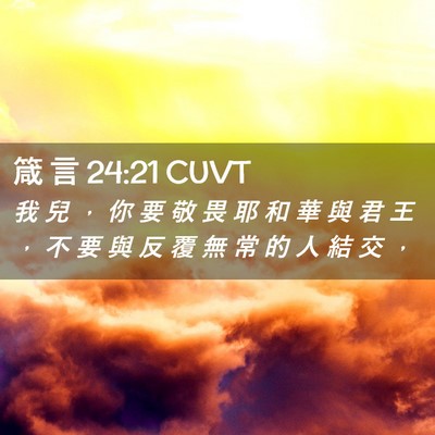 Picture 02 - 箴 言 24:21 CUVT - 我 兒 ， 你 要 敬 畏 耶 和 華 與 君 - Bible Verse Picture