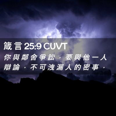 Picture 02 - 箴 言 25:9 CUVT - 你 與 鄰 舍 爭 訟 ， 要 與 他 一 人 - Bible Verse Picture