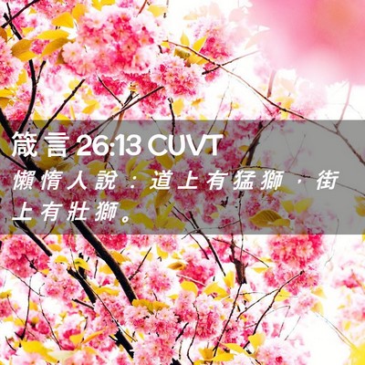 Picture 02 - 箴 言 26:13 CUVT - 懶 惰 人 說 ： 道 上 有 猛 獅 ， 街 - Bible Verse Picture