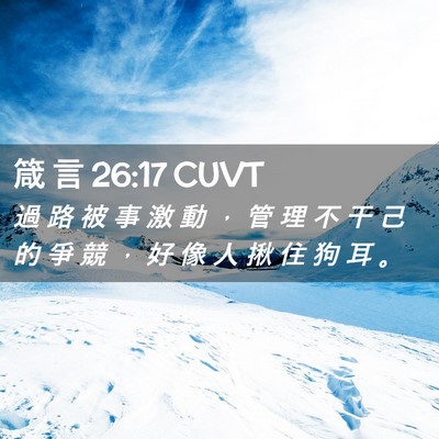 Picture 02 - 箴 言 26:17 CUVT - 過 路 被 事 激 動 ， 管 理 不 干 己 - Bible Verse Picture