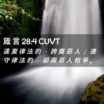Picture 02 - 箴 言 28:4 CUVT - 違 棄 律 法 的 ， 誇 獎 惡 人 ； 遵 - Bible Verse Picture