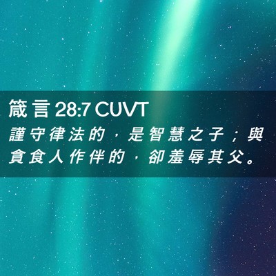 Picture 02 - 箴 言 28:7 CUVT - 謹 守 律 法 的 ， 是 智 慧 之 子 ； - Bible Verse Picture