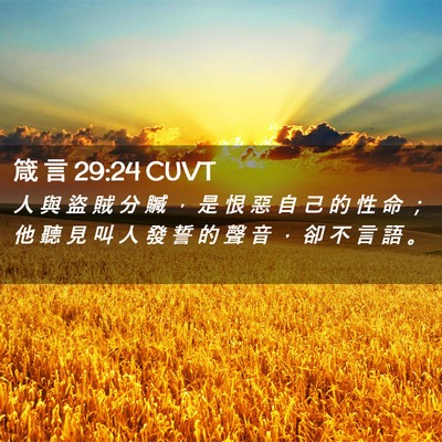 Picture 02 - 箴 言 29:24 CUVT - 人 與 盜 賊 分 贓 ， 是 恨 惡 自 己 - Bible Verse Picture