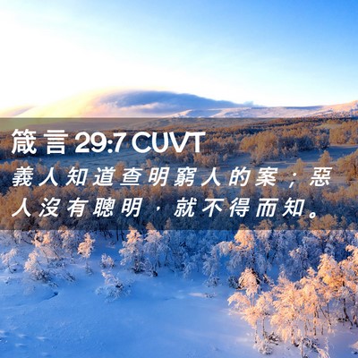 Picture 02 - 箴 言 29:7 CUVT - 義 人 知 道 查 明 窮 人 的 案 ； 惡 - Bible Verse Picture